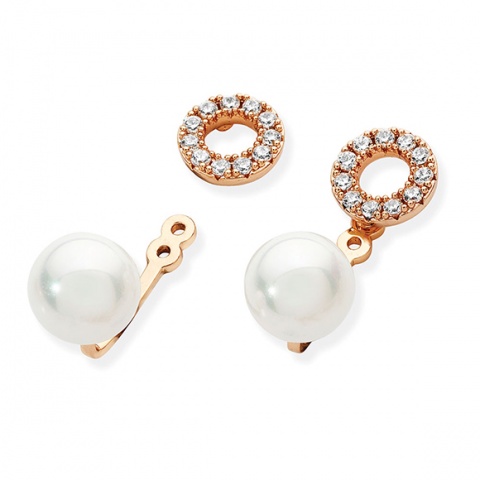 Tipperary Crystal Gold Pearl Stud Earrings With Crystal Circle Jackets