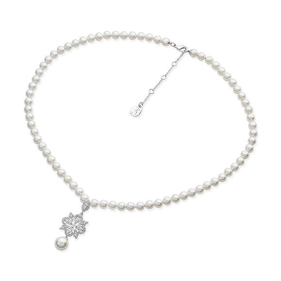 Tipperary Crystal Silver Ornamental Crystal Drop String Pearl Necklace