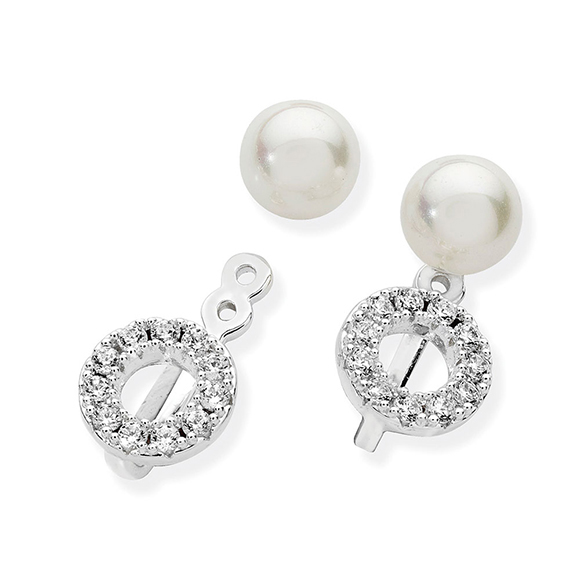 Tipperary Crystal Silver Pearl Stud Earrings With Crystal Circle Jackets