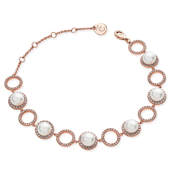 Tipperary Crystal Rose Gold Crystal Open Circle Link & Pearl Bracelet