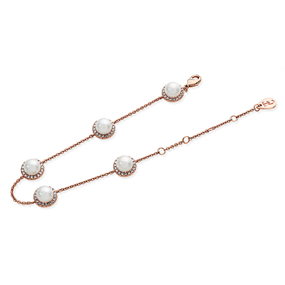 Tipperary Crystal Rose Gold 5 Crystal Circles with Pearl Bracelet