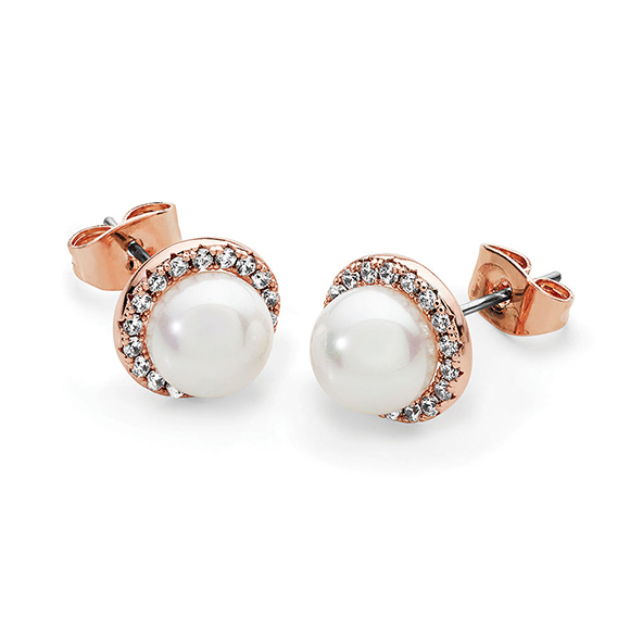 Tipperary Crystal Rose Gold Crystal Circle with Pearl Centre Earrings