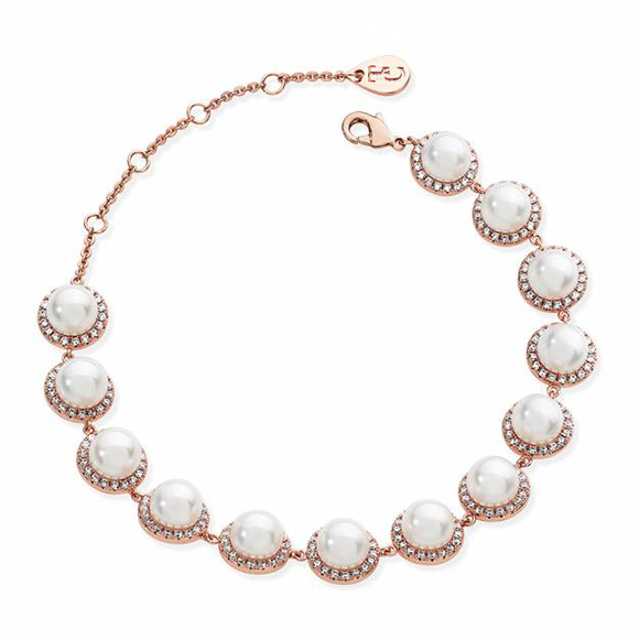 Tipperary Crystal Rose Gold 13 Crystal Circle Pearl Bracelet