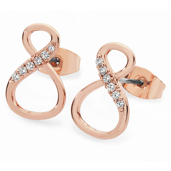 Tipperary Crystal 8 Shape Infinity Stud Earrings Rose Gold