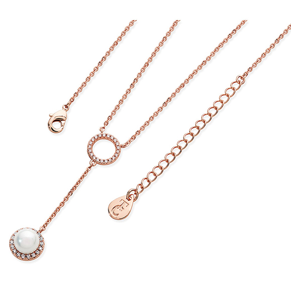 Tipperary Crystal Rose Gold Crystal Circle Pearl Drop Necklace