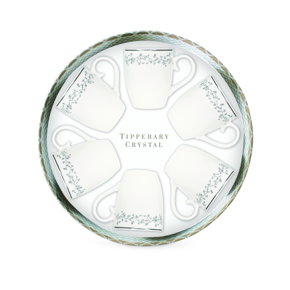 Tipperary Crystal Set of 6 Bone China Mugs - Silver Ivy