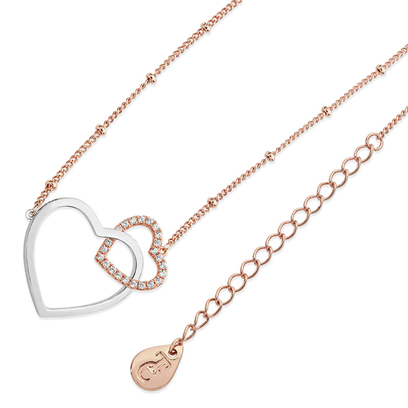 Tipperary Crystal Sparkling Interlinked Hearts Pendant Rose Gold